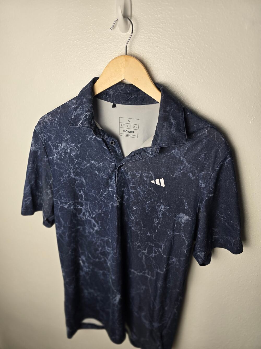 adidas Folds of Honor Golf Polo Mens S Navy Marble Print Embroidered 1965